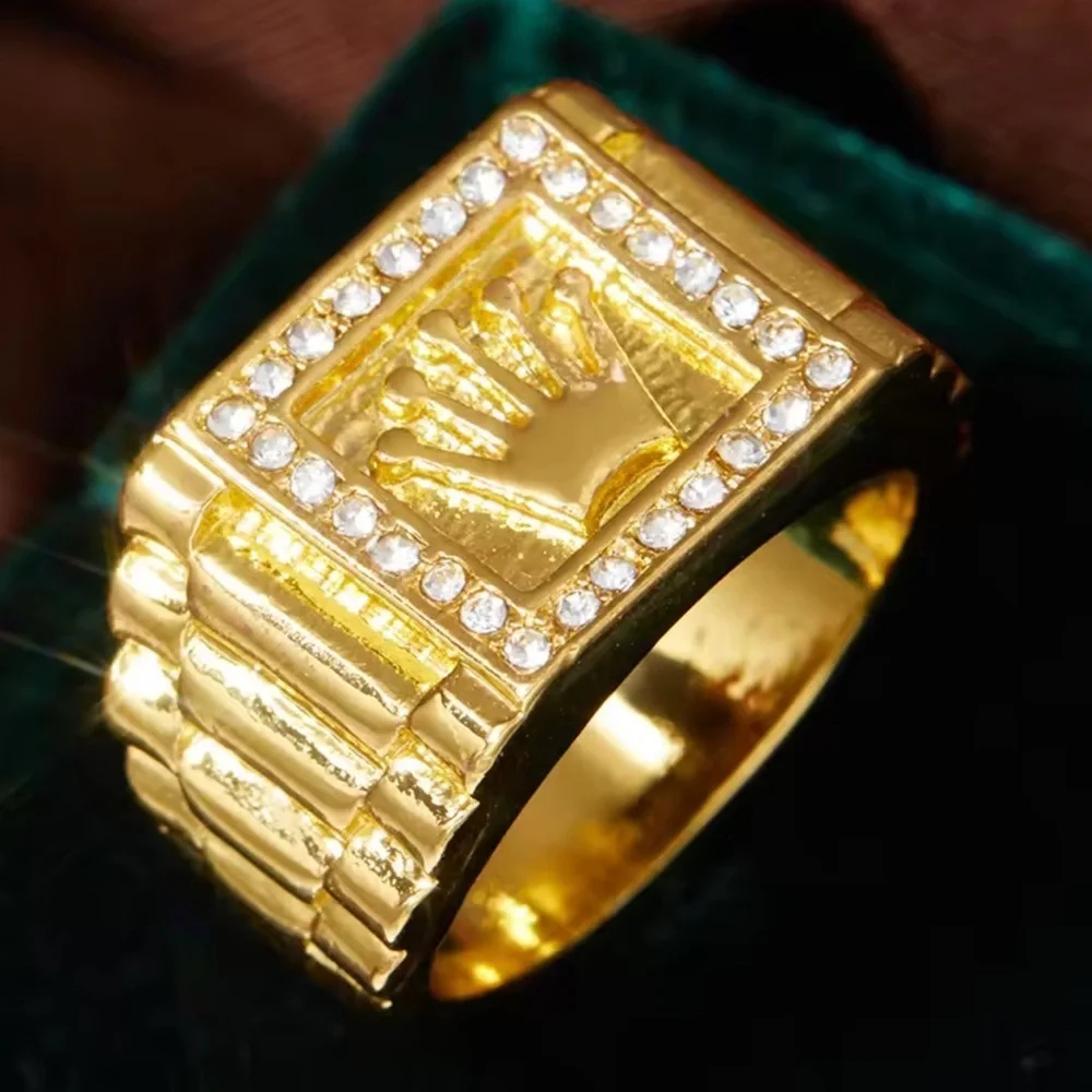 Gold Men's Ring with Crystal Details